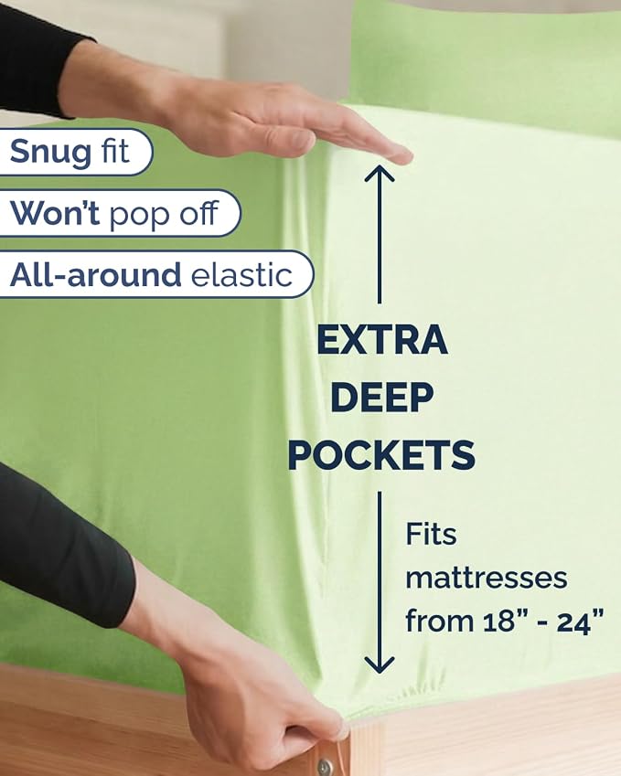 Extra Deep Twin XL Sheet Set - 4 Piece College Dorm Room - Light Sage | College Dorm Room Essentials, Easy & Secure Fit, Ultra-Soft, Wrinkle & Fade Free, Comfy Sheets Set with Extra Deep Pockets