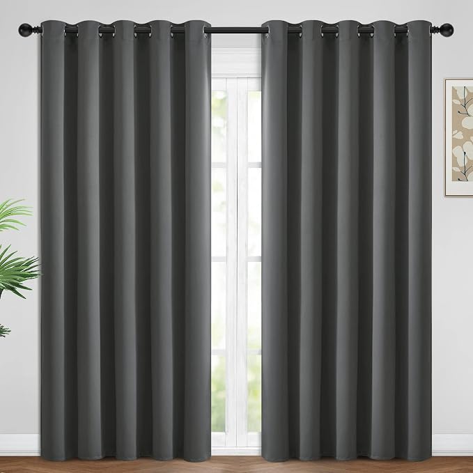 Yakamok Room Darkening Curtains 62x84 inch Length Dark Grey-Living Room | 2 panels,grommet blackout window treatment,thermal insulated,light blocking drapes,privacy protection,bedroom dining room