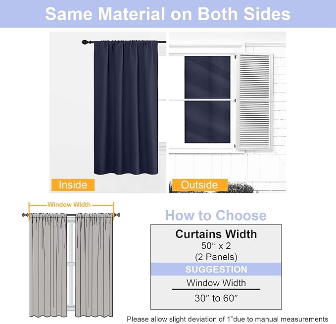 Simplebrand Navy Blue Blackout Curtains for Bedroom 102 Inches Long 2 Panels, Solid Thermal Insulated, Energy Saving Living Room Window Treatment Curtains Blackout Drapes, W50 x L102 Inch, Navy Blue