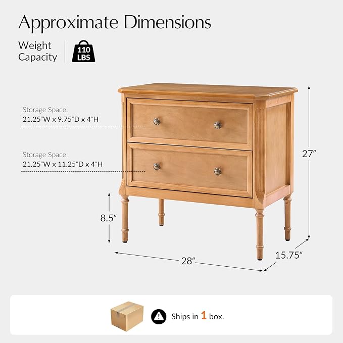 HULALA HOME Solid Wood End Table with Charging Station, Mid-Century Modern End Table with 2 Drawer, Adjustable Solid Wood Feet, Easy Assembly, Teak