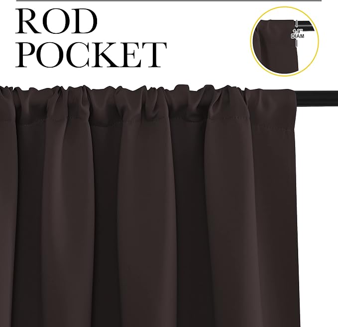 NICETOWN Kitchen Curtains, Short Blackout Curtains & Drapes, Toffee Brown, 42" Wide by 54" Long, 2 PCs, Thermal Insulated Blackout Curtain Panels for Kids Room, Play Room