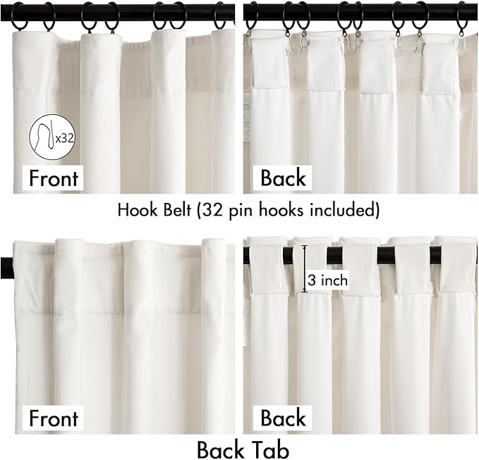 MIULEE Velvet Curtains 50W x 102L 2 Panels Ivory Blackout Curtains | Luxury velvet fabric, pinch pleat design, back tab hooks, thermal insulated, blackout light blocking, for living room bedroom
