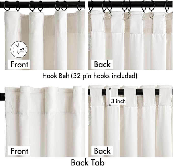 MIULEE Velvet Curtains 50W x 94L 2 Panels Ivory Blackout Curtains | Luxury velvet fabric, pinch pleat design, back tab hooks, thermal insulated, blackout light blocking, for living room bedroom