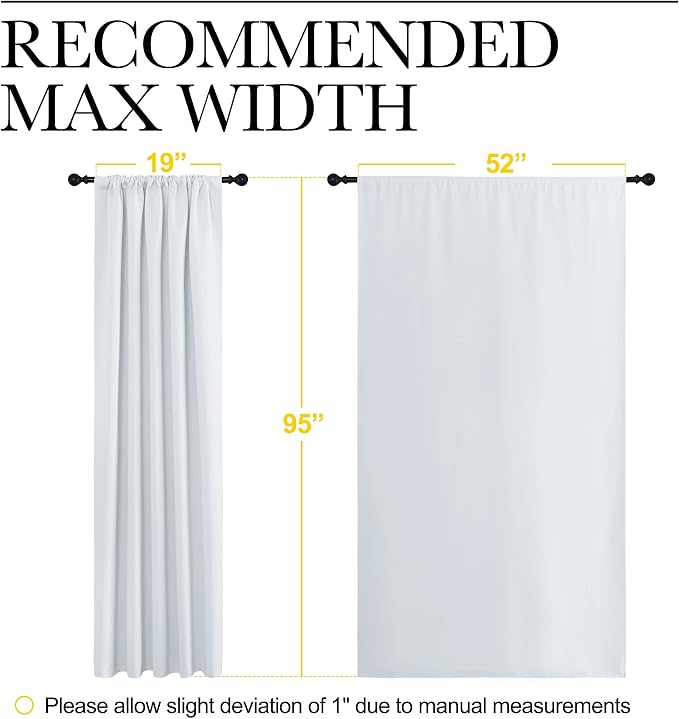 NICETOWN Greyish White Bedroom Curtain Panels - Multi-Function Noise Reducing Performance Window Treatment Thermal Insulated Room Darkening Drapes for Nursery (2 Panels, 52 in x 95 in (W x L))