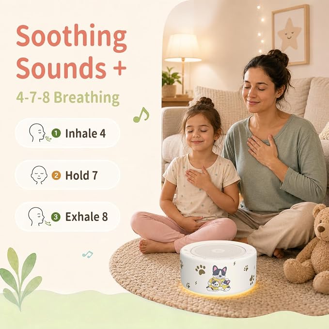 Kipcush White Noise Machine for Baby & Adults, Sleep Sound Machine with 30 Soothing Sounds, 8-Color Night Light, Memory Function, White Noise for Sleeping, Nursery, Office, Travel, Relaxation