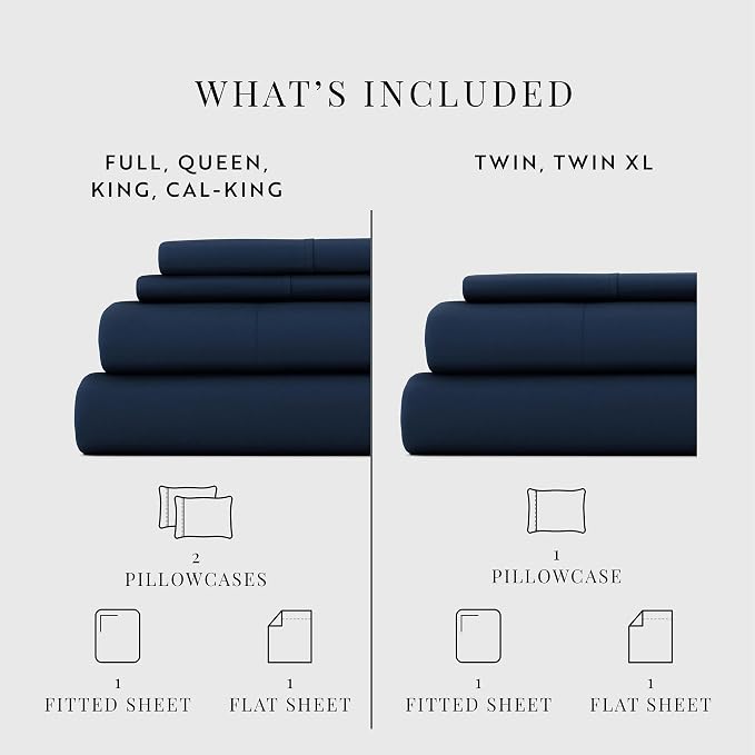 Linen Market Brushed Microfiber Twin XL Sheet Set 3 Piece – Oeko-TEX Certified Ultra Soft & Wrinkle-Free - 16" Deep Pocket Sheets - Easy Care Twin XL Size - Navy