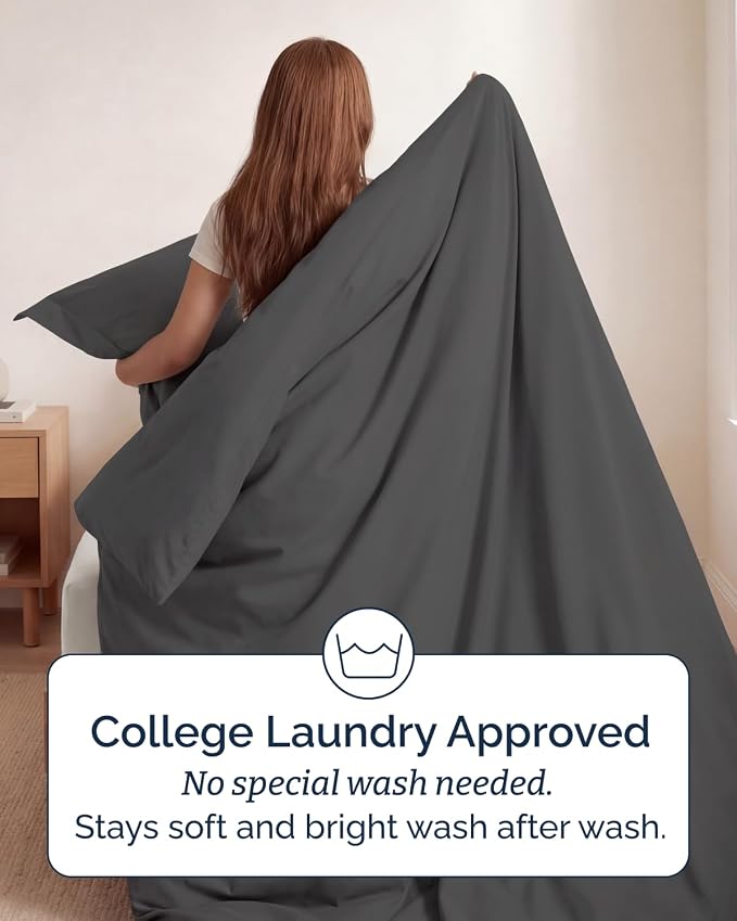 Duvet Cover Twin/Twin XL Size - 2 Piece with Zipper Closure - Charcoal | Extra Soft, Breathable, Twin/Twin XL Duvet Cover 68" x 90" w/ 1 Pillow Sham, Zipper Closures & Ties, Women, Men, Kids & Teens