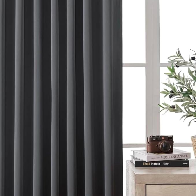 Joydeco Blackout Curtains 108 Inches Long, Thermal Insulated Black Out Curtains 2 Panels Set, Room Darkening Drapes for Living Room Window Rod Pocket Back Tab (W37 x L108 Inch, Dark Grey)
