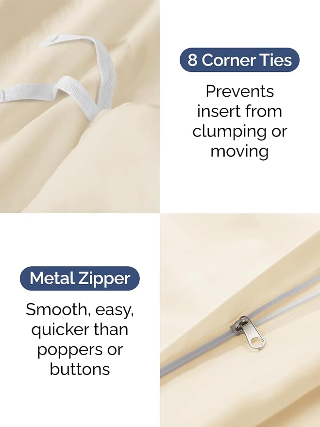 Duvet Cover Queen Size - Soft 3 Piece with Zipper Closure - Off White | Extra Soft, Breathable, Queen Duvet Cover 90" x 90" with 2 Pillow Shams, Zipper Closures & Ties, Women, Men, Kids & Teens