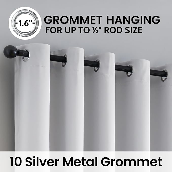 SimpleHome White 100% Blackout Curtains Room Darkening Living Room 63 Inch | Curtains for Bedroom,Thermal Insulated Grommet Window Drapes,Curtains for Living Room with Black Back,62 x 63 Inch,2 Panels