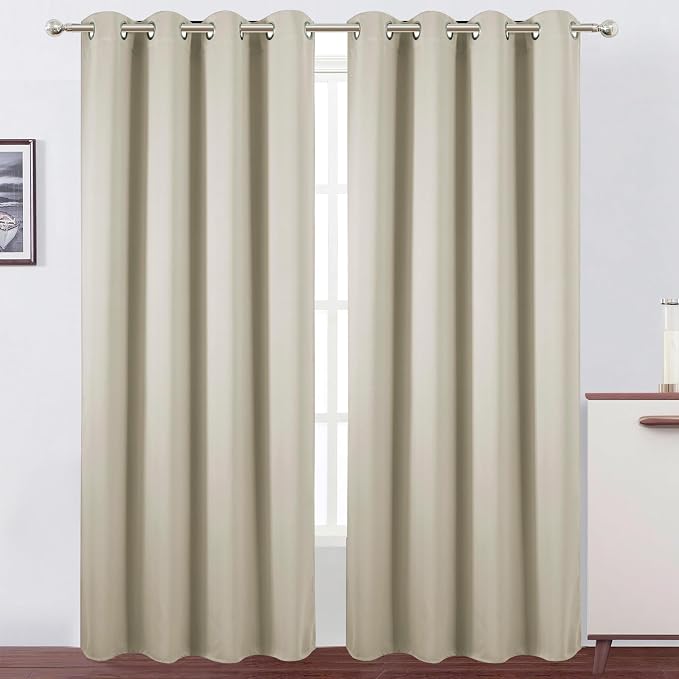 Blackout Curtains 52 x 90 Inch Long Light Beige Curtains Set of 2 Panels Room Darkening Curtains for Bedroom and Living Room