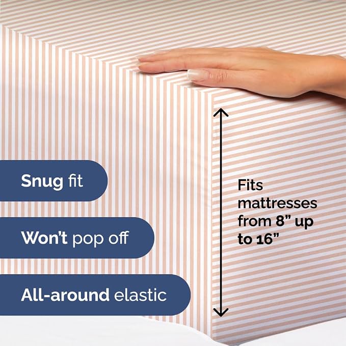 Twin Size 3 Piece Sheet Set - Ultra Soft & Cooling Sheets - Blush Stripes 1 | Fits 8 Inch to 16 inch Mattress, Wrinkle Free & Fade Resistant with Deep Pockets, Breathable, Comfy Hotel Luxury Bedding