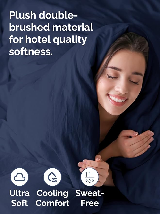 Duvet Cover Super Queen Size - 3 Piece with Zipper Closure - Navy Blue | Extra Soft, Breathable, Super Queen Duvet Cover 98" x 90" w/ 2 Pillow Shams, Zipper Closures & Ties, Women, Men, Kids & Teens