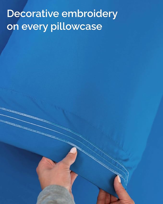 Full XL Sheets - 4 Piece Full XL Sheet Set - Cool & Breathable - Royal Blue | Hotel Luxury Bedding for Women & Men with Deep Pockets, Ultra-Soft, Comfy, Easy-Fit, Wrinkle Free & Fade Resistant, Oeko-Tex