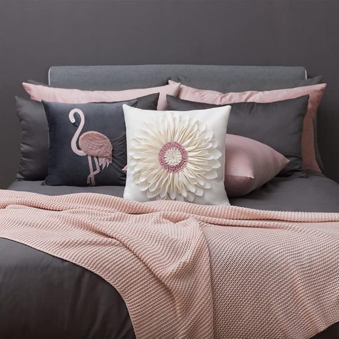 OiseauVoler 3D Flower Throw Pillow Covers, Cream White, 18 x 18 Inch | Decorative, Handmade, For Couch Bed Living Room, Farmhouse Home Decor