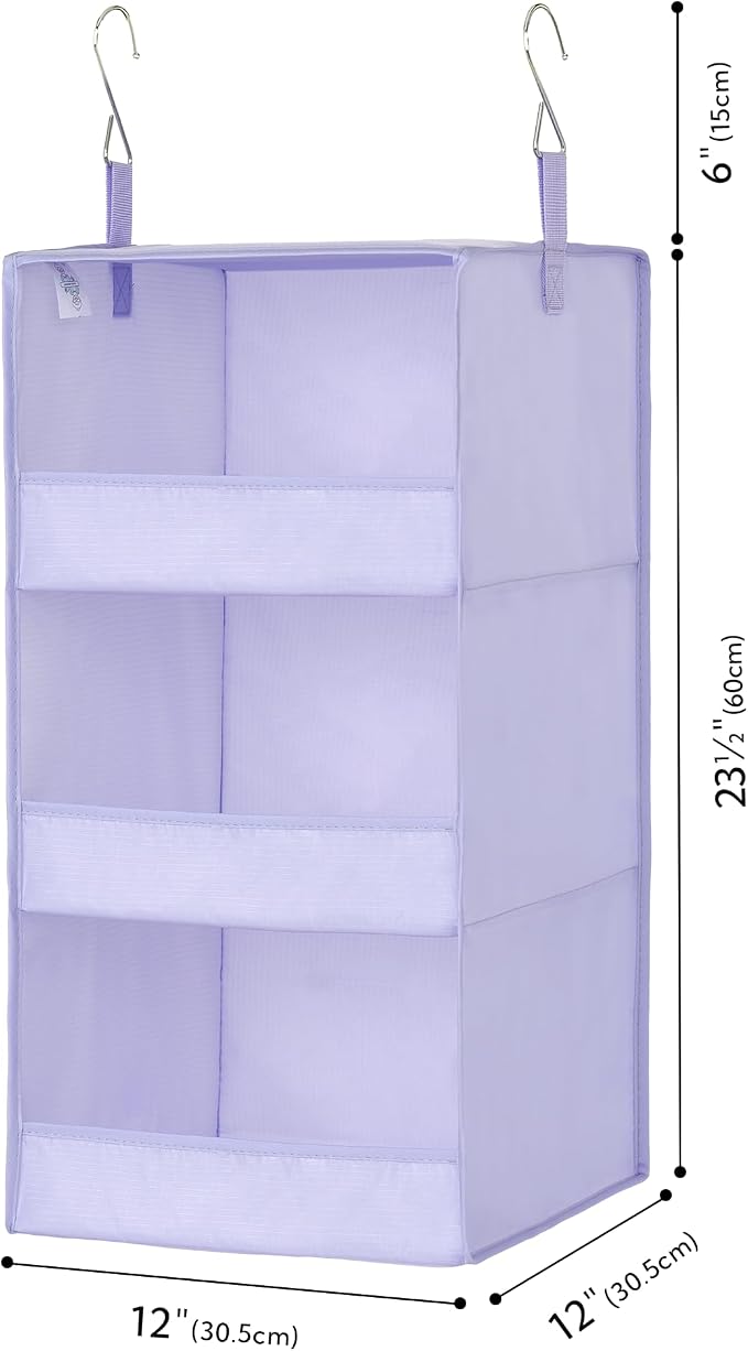 GRANNY SAYS 3-Shelf Hanging Closet Organizer, Foldable Storage, Purple | 33 lb Capacity, No-Sag Support, Keeps Clothes Neat, Folds Flat, Fits RV, Dorm & Small Closets, 2 Pack