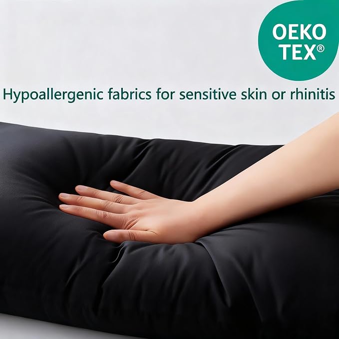 Flat Ultra Thin Bed Pillows Standard Size Pillow Set of 2 Extra Soft Down Alternative for Stomach Back Sleeper Black 20x26inches