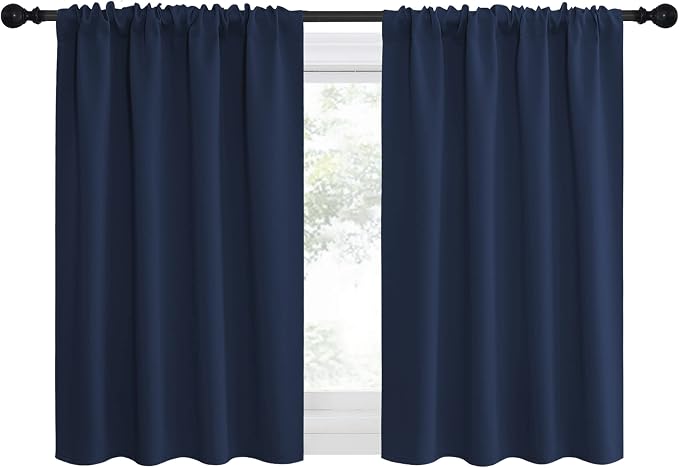 NICETOWN RV Blackout Curtains for Camper Windows, Kitchen Curtains, Short Blackout Curtains & Drapes, Thermal Insulated Rod Pocket Window Treatment Draperies for Nursery (Navy, 34" x 36", Set of 2)