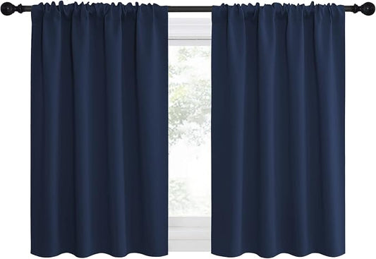 NICETOWN Navy Blackout Curtains for Camper 42" Wide x 36" Long 2 Panels | Kitchen Short Drapes Thermal Insulated Rod Pocket Window Treatment Draperies for Nursery Kitchen, Light Blocking Home Decor