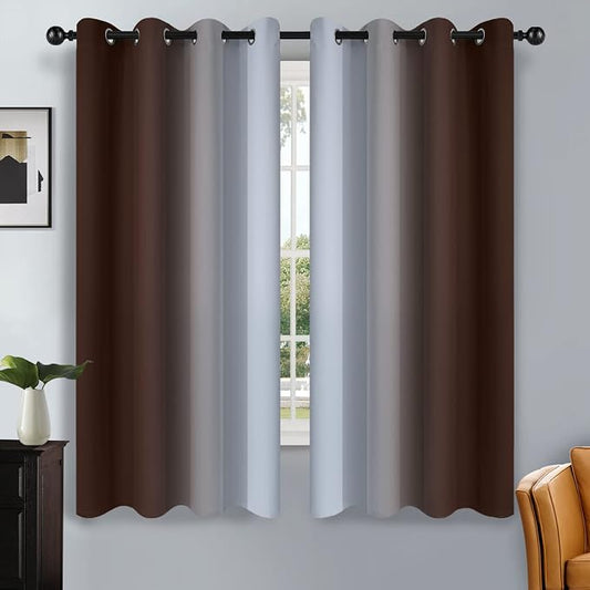 SimpleHome Ombre Brown to Grey White Curtains for Living Room 52Wx63L | Room Darkening Curtains for Bedroom,Gradient Light Blocking Curtain,Thermal Insulated Grommet Window Drapes,2 Panels,63 Inch