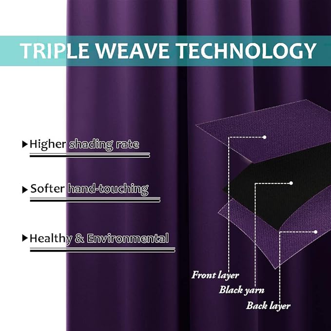 NICETOWN Full Shade Curtain Panels, Royal Purple, 42 x 72 inch, Pair of Energy Smart & Noise Blocking Out Blackout Drapes for Dining Room Window, Thermal Insulated Guest Room Lined Window Dressing