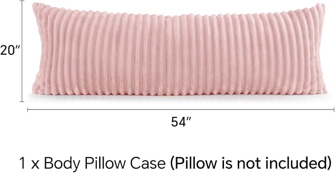 BEDELITE Fluffy Striped Body Pillow Cover with Zipper, Pink, 20x54 | Ultra-soft Faux Fur with 10D Striped Texture, Comfy, Plush, and Cloud-like, Body Pillow Pillowcase for Bed Couch Room Decor