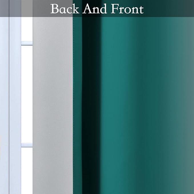 SimpleHome Ombre Teal to Grey White Curtains for Living Room 52Wx54L | Room Darkening Curtains for Bedroom,Gradient Light Blocking Curtain,Thermal Insulated Grommet Window Drapes,2 Panels,54 Inch