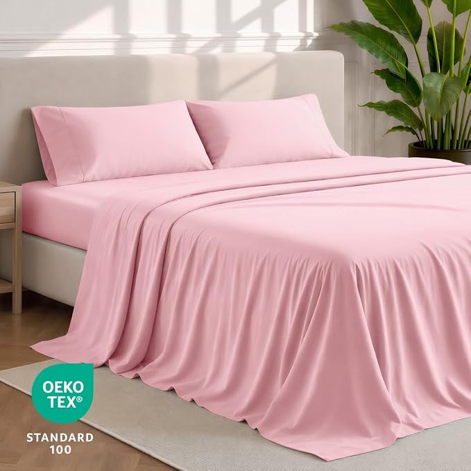 Bare Home Twin Sheet Set - 1800 Ultra-Soft (Twin, Light Pink) | Deep Pockets 6 to 15 Inches, Breathable, Hypoallergenic, Hotel Luxury, Easy Fit, Soft, All-Season