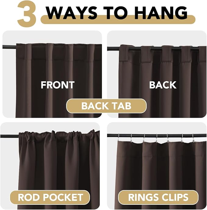 H.VERSAILTEX Blackout Curtains Thermal Insulated Window Treatment Panels Room Darkening Blackout Drapes for Living Room Back Tab/Rod Pocket Bedroom Draperies, 52 x 45 Inch, Chocolate Brown, 2 Panels