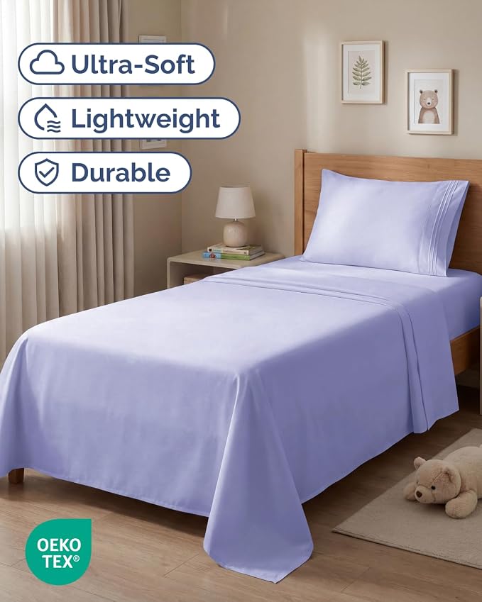 Twin Size 3 Piece Sheet Set - Comfy Breathable & Cooling Sheets - Lavender | Hotel Luxury Bed Sheets for Women & Men, Deep Pockets, Easy-Fit, Extra Soft and Wrinkle Free Sheets, Oeko-Tex Bed Sheet Set