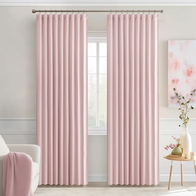 MIULEE Light Pink Back Tab Blackout Curtains 52x90 Inch Long 2 Panels Set | Rod Pocket Pinch Pleated, Thermal Insulated, Room Darkening, Light Blocking, Privacy Curtains for Living Room Bedroom