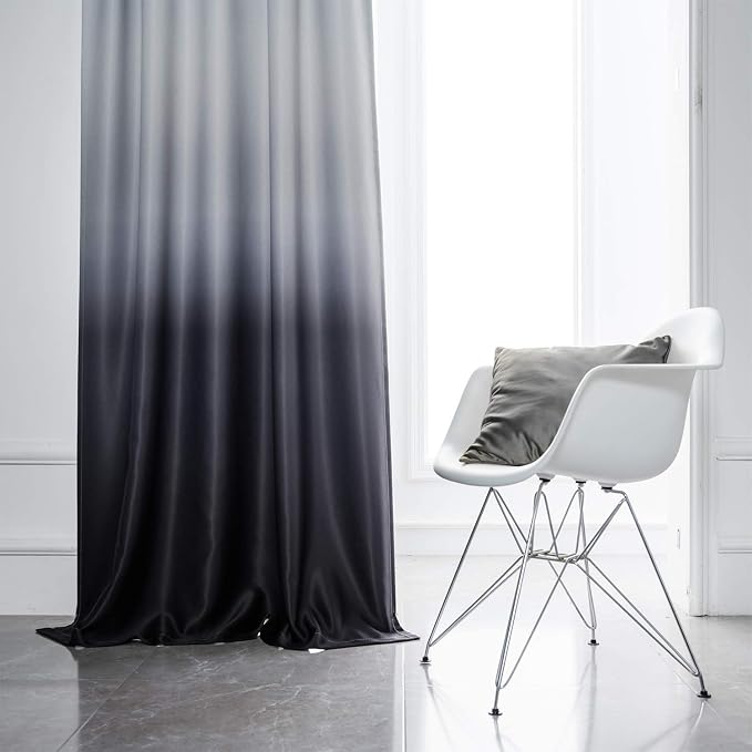 SimpleHome Ombre Gradient Black White to Gray Curtains for Bedroom, 42Wx84L | Room Darkening Curtains,Light Blocking Thermal Insulated Grommet Window Curtains for Living Room,2 Panels,84 Inches Length