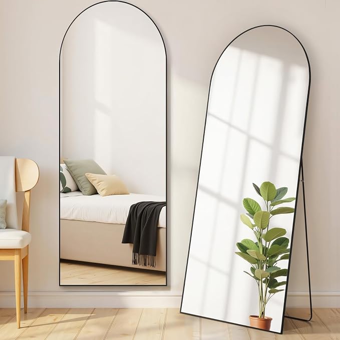 21"x64" Mirror Full Length, Upgraded Body Wall Mirrors | Shatter-Proof Glass, Floor Standing, Hanging or Leaning, Tall Mirror with Stand Aluminum Alloy Frame for Bedroom, Black