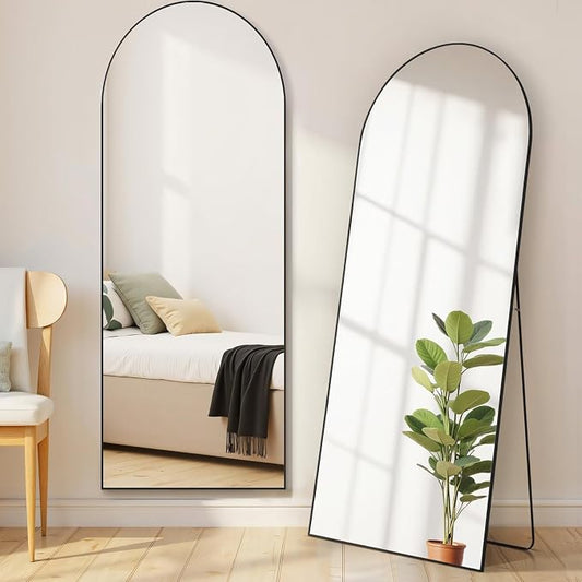 21"x64" Mirror Full Length, Upgraded Body Wall Mirrors | Shatter-Proof Glass, Floor Standing, Hanging or Leaning, Tall Mirror with Stand Aluminum Alloy Frame for Bedroom, Black