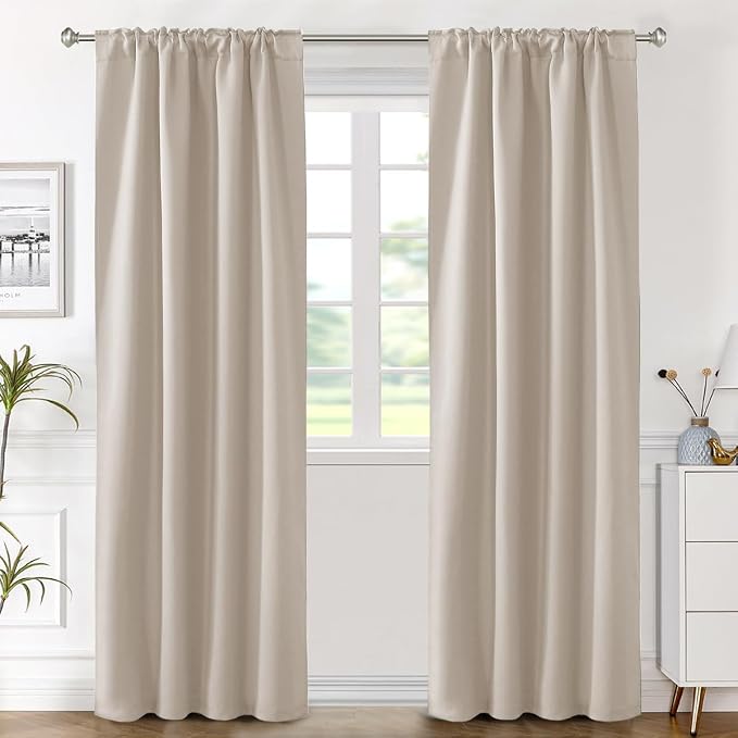 H.VERSAILTEX Blackout Curtains Thermal Insulated Window Treatment Panels Room Darkening Blackout Drapes for Living Room Back Tab/Rod Pocket Bedroom Draperies (2 Panels, Fog, 42 x 84 Inch)