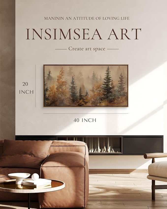InSimSea Extra Large Framed Fall Wall Art, Forests Trees Landscape, 20x40in | Living Room Country Farmhouse Decor, Vintage Canvas Prints, Retro Long Pictures for Bedroom Above of Bed