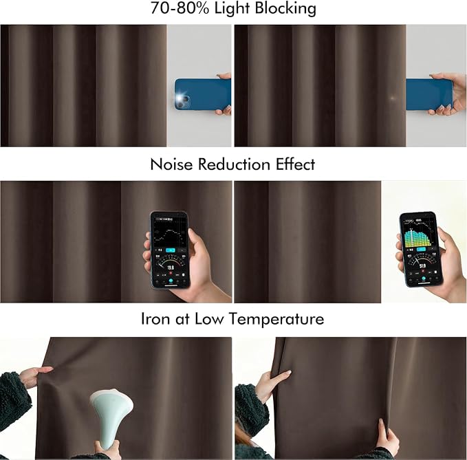 MIULEE Chocolate Brown Back Tab Blackout Curtains 52"x72" Long 2 Panels Set | Rod Pocket Pinch Pleated, Thermal Insulated, Room Darkening Privacy Drapes, Light Blocking Curtains for Living Room Bedroom