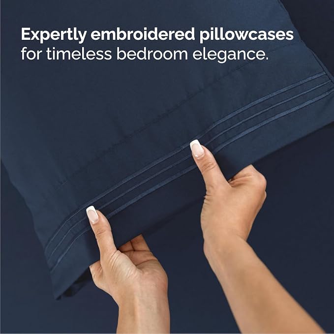 Cal King Size 4 Piece Sheet Set - Breathable & Cooling Sheets - Navy Blue | Hotel Luxury Bed Sheets for Women & Men, Deep Pockets, Easy-Fit, Extra Soft & Wrinkle Free Sheets, Oeko-Tex Bed Sheet Set