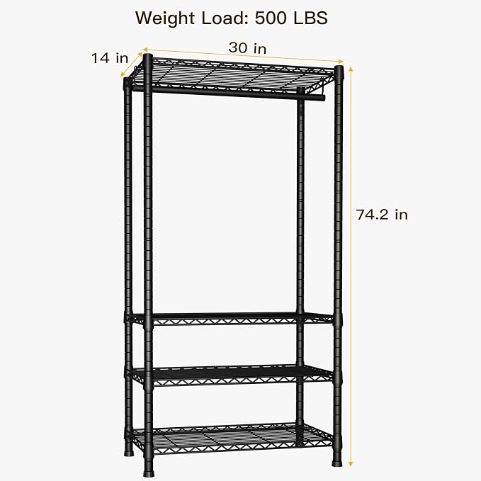 Ulif H2 Heavy Duty Clothes Rack, Freestanding 4 Tiers Garment Rack for Hanging Clothes with Shelves and Hangers, Closet Organizers and Storage Metal Closet Wardrobe System, Max Load 500 LBS, Black | Metal Closet System for Hanging Clothes with Shelves ...
