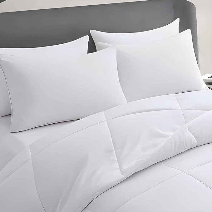 Acteb Medium Support Bed Pillows Standard Size Set of 4 Pack for Sleeping 20"x26", Hypoallergenic Skin Friendly Down Alternative Filling for Side Stomach Back Sleeper Machine Washable