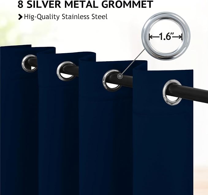 COSVIYA Grommet Room Darkening Dark Blue Curtains 63 inch Long for Bedroom | Light Blocking Insulated Thermal Curtains for Living Room, Blackout Thick Polyester Window Drapes,52x63 inches, 2 Panels