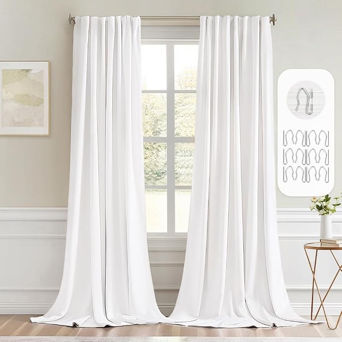 MIULEE Pure White Back Tab Blackout Curtains 52x102 Inch Long 2 Panels Set | Rod Pocket Pinch Pleated, Thermal Insulated, Bedroom Living Room Darkening Drapes, Light Blocking Floor to Ceiling Curtains