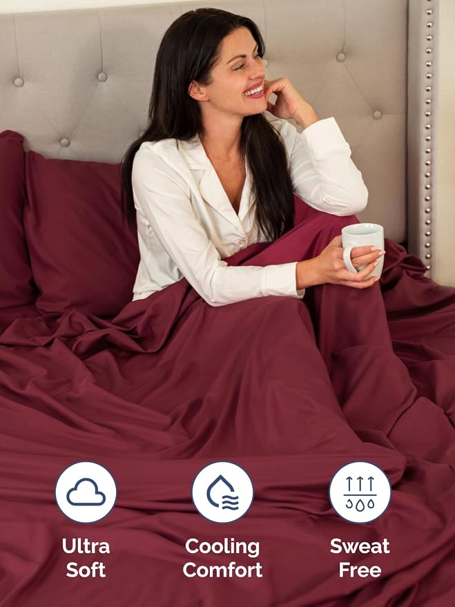 Extra Deep Split King Sheet Set - 7 Piece Breathable & Cooling - Burgundy | Hotel Luxury Bed Sheets Set, Easy & Secure Fit, Ultra-Soft, Wrinkle & Fade Free, Comfy Sheets Set with Extra Deep Pockets