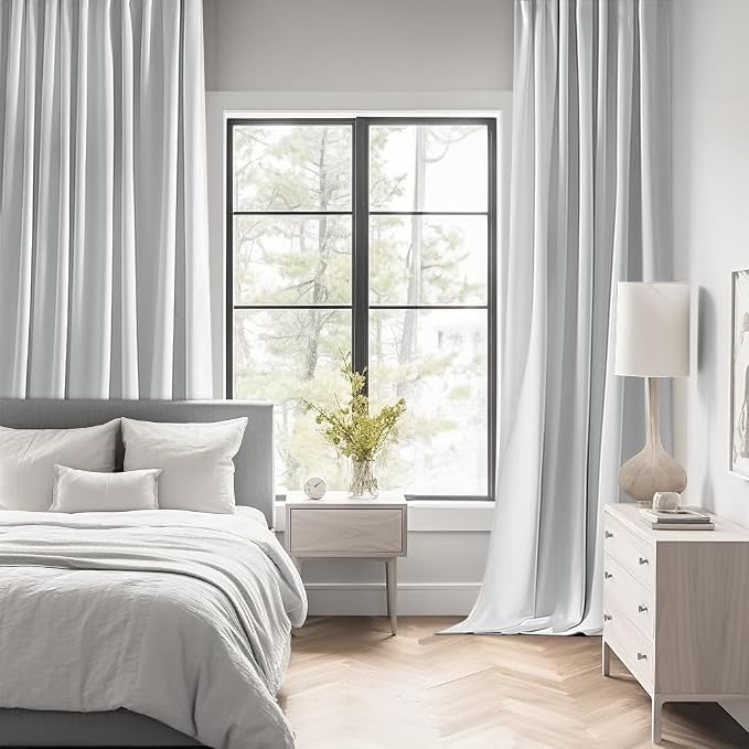 MIULEE Greyish White Back Tab Blackout Curtains 52x84 Inch Length 2 Panels | Rod Pocket Pinch Pleated, Thermal Insulated, Room Darkening, Light Blocking, Privacy Curtains for Living Room Bedroom