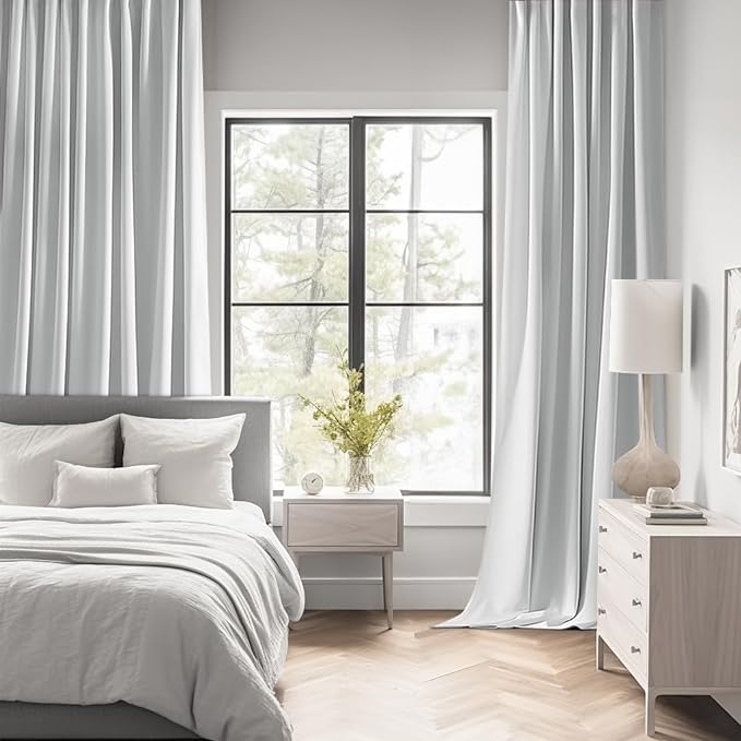 MIULEE Greyish White Back Tab Blackout Curtains 52x90 Inch Long 2 Panels | Rod Pocket Pinch Pleated, Thermal Insulated, Room Darkening, Light Blocking, Privacy Curtains for Living Room Bedroom
