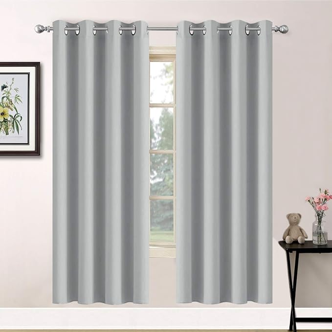Yakamok Room Darkening Curtains 52x63 inch Length Light Grey-Living Room | 2 panels,grommet blackout window treatment,thermal insulated,light blocking drapes,privacy protection,bedroom dining room