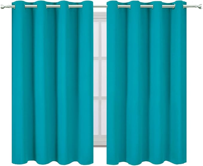 Blackout Curtains 66 x 54 Inch Long Teal Curtains Set of 2 Panels Room Darkening Curtains for Bedroom and Living Room