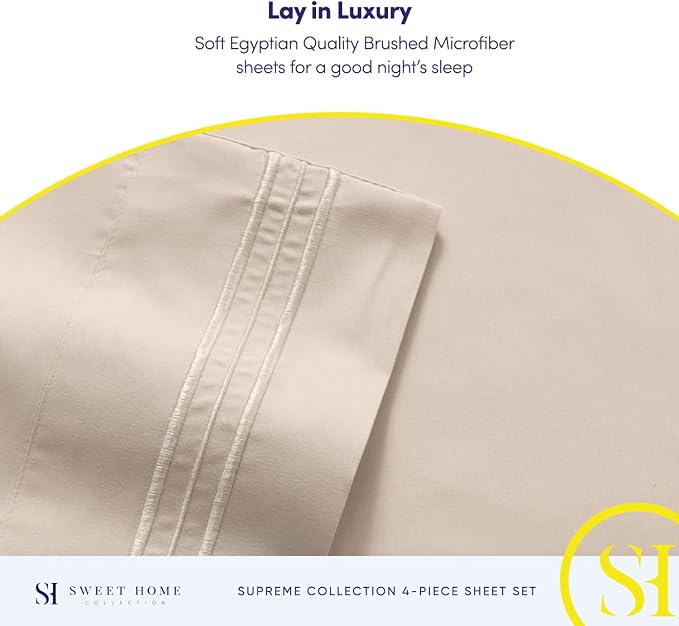1800 Thread Count Sheet Set – Soft Egyptian Quality Brushed Microfiber Sheets – Luxury Bedding Set with Flat Sheet, Fitted Sheet, 2 Pillow Cases, Queen
