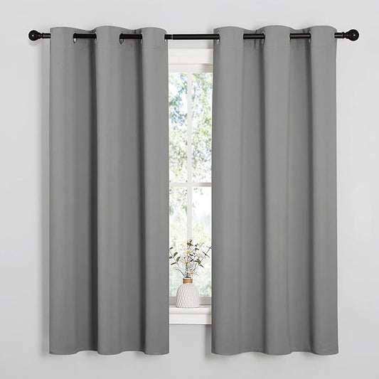 NICETOWN Silver Grey Blackout Curtains, 2 Panels, W42 x L48-inch | Thermal Insulated Grommet Kids Window Drape Panel for Nursery Privacy Short Curtains