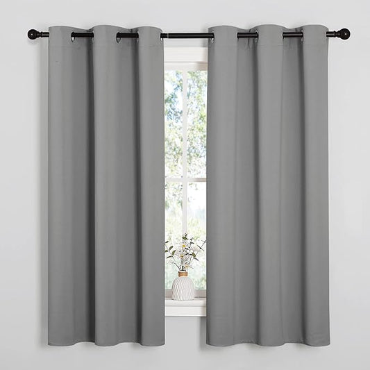 NICETOWN Silver Grey Blackout Curtains for Nursery 42" w x 63" L 2 Panels | Thermal Insulated Grommet Kids Window Drape Panel, Privacy Short Curtains Light Blocking Room Darkening Noise Reducing Decor